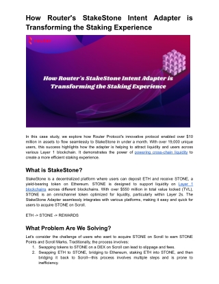 how router s stakestone intent adapter