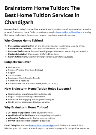 Brainstorm Home Tuition The Best Home Tuition Services in Chandigarh