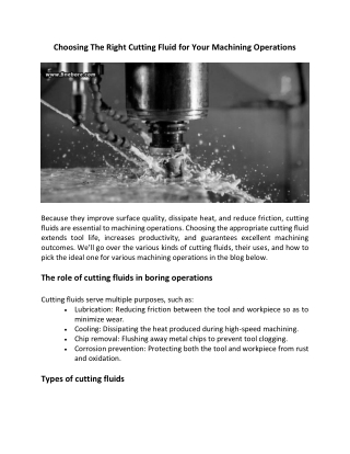 Choosing The Right Cutting Fluid For Your Machining Operations