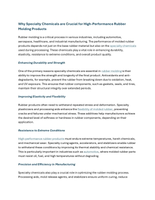 Why Specialty Chemicals are Crucial for High-Performance Rubber Molding Products