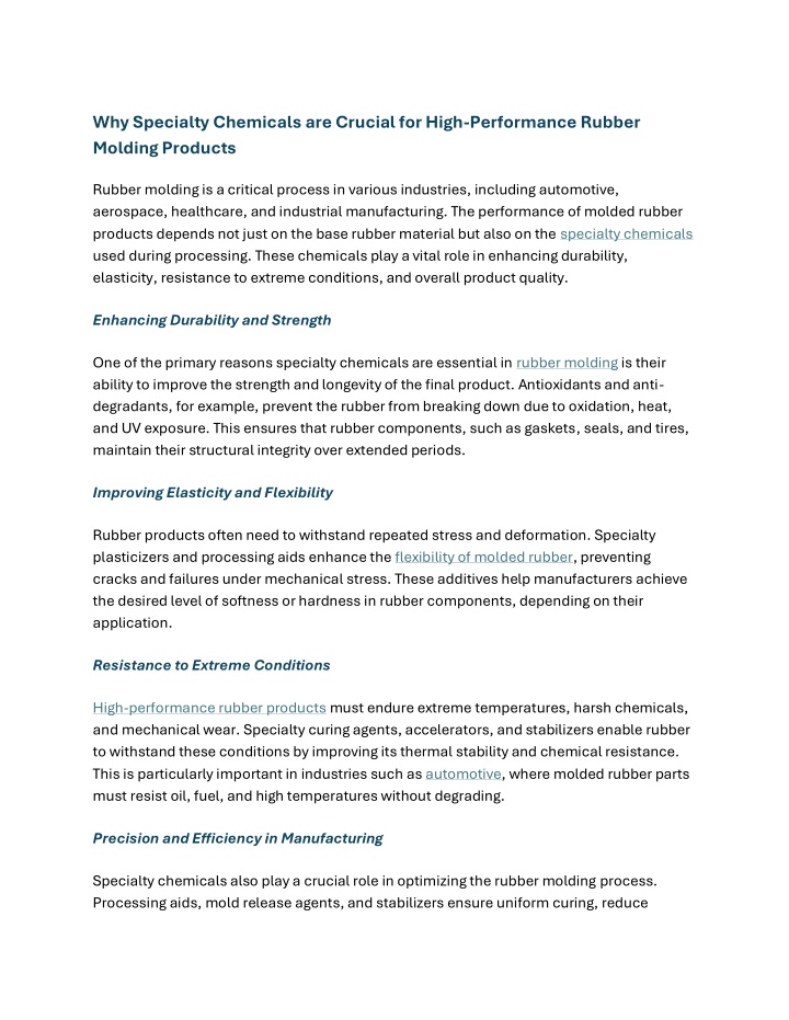 why specialty chemicals are crucial for high