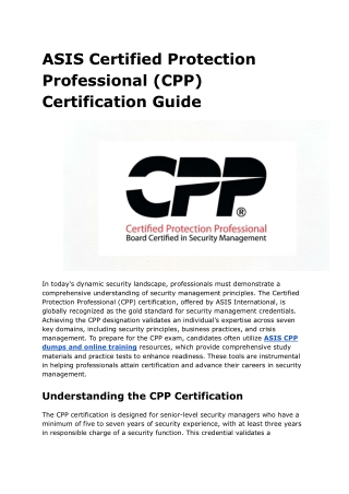 ASIS Certified Protection Professional (CPP) Certification Guide