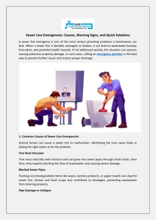 Sewer Line Emergencies Causes, Warning Signs, and Quick Solutions