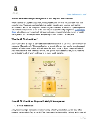 A2 Gir Cow Ghee for Weight Management Can It Help You Shed Pounds