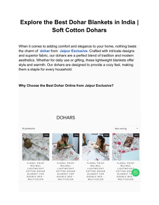 Explore the Best Dohar Blankets in India _ Soft Cotton Dohars