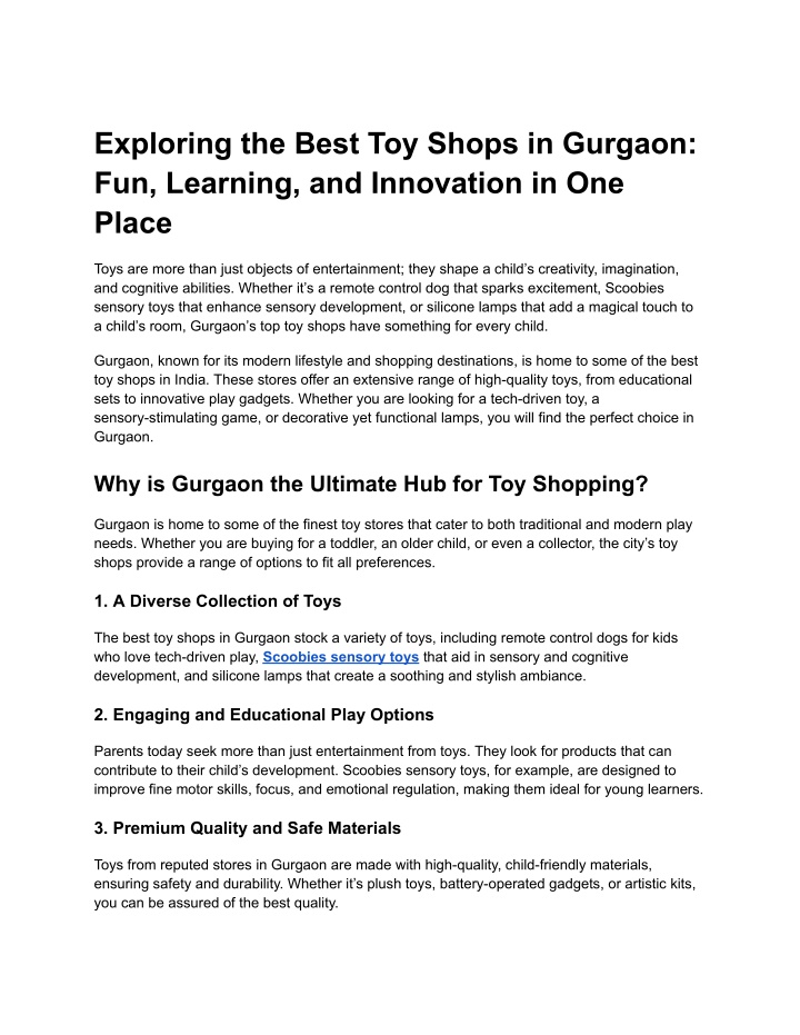 exploring the best toy shops in gurgaon