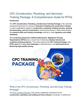 CPC Training Package | Construction, Plumbing and Services