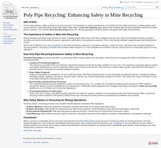 Poly Pipe Recycling Enhancing Safety in Mine Recycling