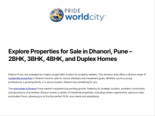 Explore Properties for Sale in Dhanori, Pune – 2BHK, 3BHK, 4BHK, and Duplex Home
