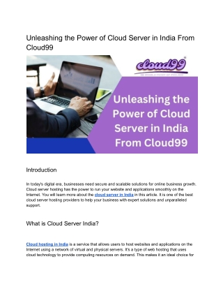 Unleashing the Power of Cloud Server Hosting in India with Cloud99