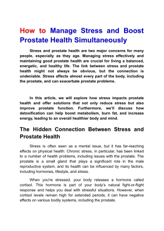 How to Manage Stress and Boost Prostate Health Simultaneously