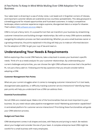 A Few Points To Keep In Mind While Mulling Over CRM Adoption For Your Business