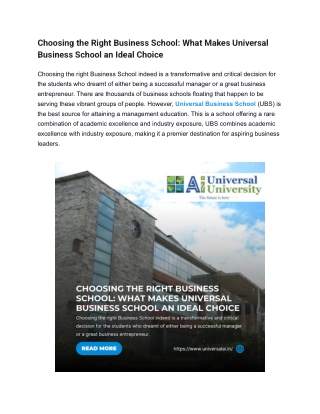 Choosing the Right Business School: What Makes Universal Business School an Idea