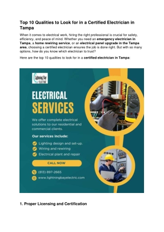 Top 10 Qualities to Look for in a Certified Electrician in Tampa