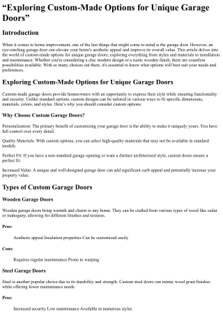 exploring custom made options for unique garage