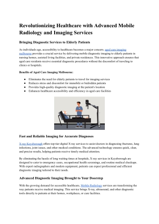 Revolutionizing Healthcare with Advanced Mobile Radiology and Imaging Services