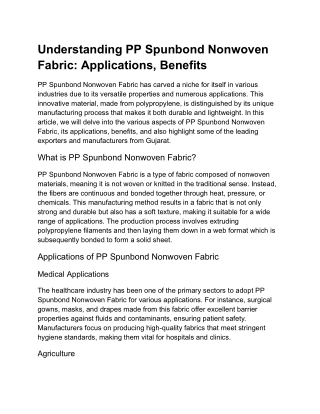 Understanding PP Spunbond Nonwoven Fabric_ Applications, Benefits