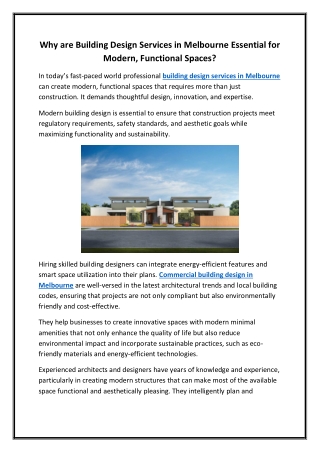 Why are Building Design Services in Melbourne Essential for Modern Functional Spaces