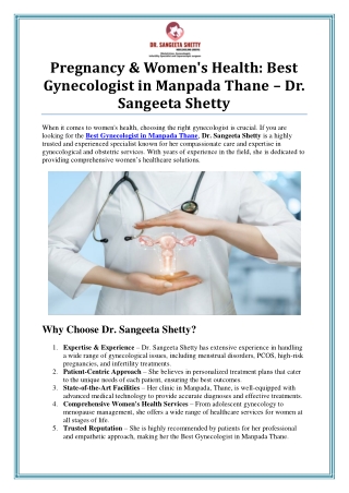 Best Gynecologist in Manpada Thane – Dr. Sangeeta Shetty