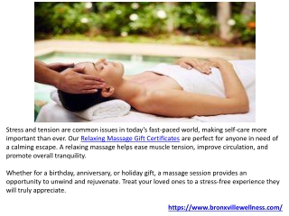 Perfect Relaxing Deep Tissue Massage Gift Certificate at Bronxville Wellness.PPT