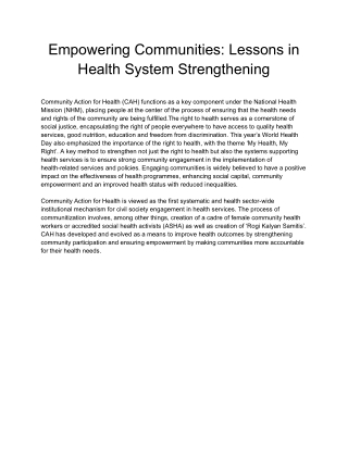 Empowering Communities: Lessons in Health System Strengthening