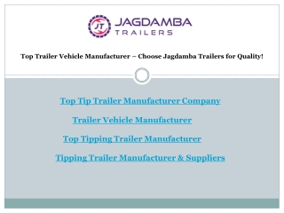 Top Trailer Vehicle Manufacturer – Choose Jagdamba Trailers for Quality!
