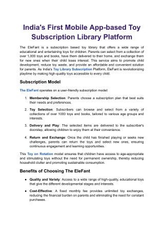 Mobile App-Based Toy Subscription Platform