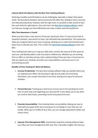 Improve Work-Life Balance with the Best Time Tracking Software