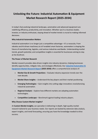 Unlocking the Future - Industrial Automation & Equipment Market Research Report (2025-2034)