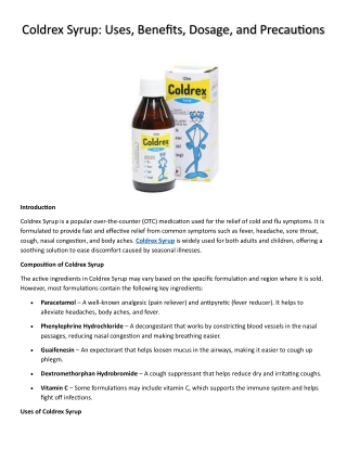 coldrex syrup uses benefits dosage and precautions