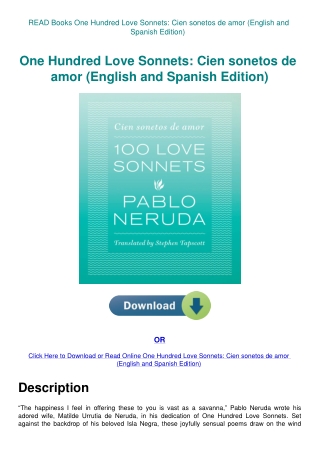READ Books One Hundred Love Sonnets Cien sonetos de amor (English and Spanish Edition)