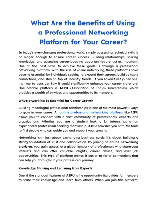 What Are the Benefits of Using a Professional Networking Platform for Your Career