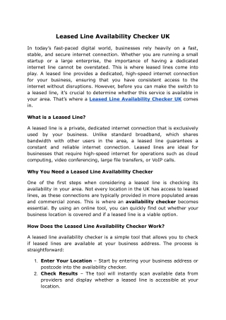 Leased Line Availability Checker UK