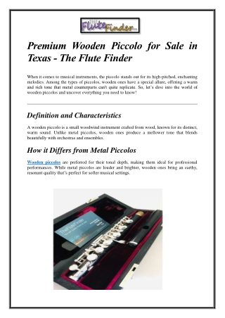 Premium Wooden Piccolo for Sale in Texas - The Flute Finder