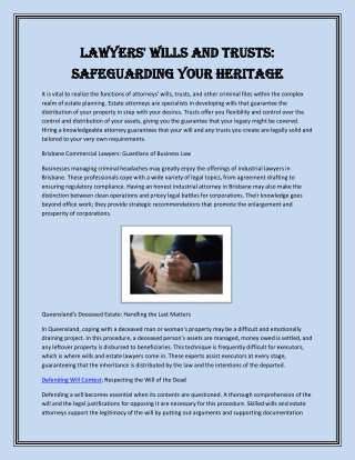 Lawyers' Wills and Trusts Safeguarding Your Heritage