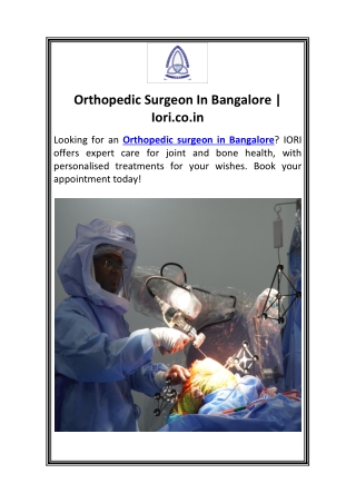 Orthopedic Surgeon In Bangalore  Iori.co.in