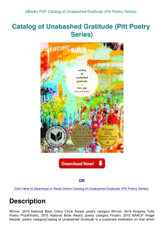 eBooks PDF Catalog of Unabashed Gratitude (Pitt Poetry Series)