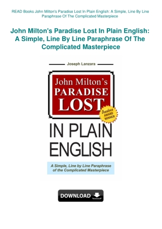 READ Books John Milton's Paradise Lost In Plain English A Simple  Line By Line Paraphrase Of The Com