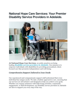 National Hope Care Services Your Premier Disability Service Providers in Adelaide