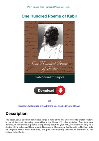 PDF Books One Hundred Poems of Kabir