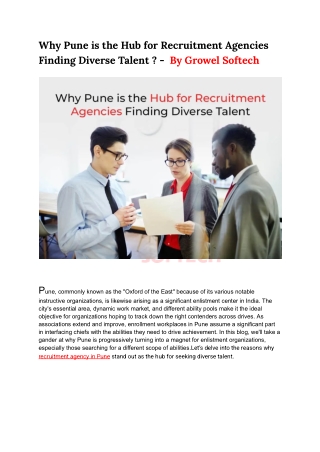 Why Pune is the Hub for Recruitment Agencies Finding Diverse Talent - By Growel Softech