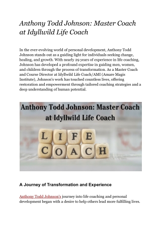 Anthony Todd Johnson_ Master Coach at Idyllwild Life Coach