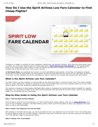 How do I use the Spirit Airlines low fare calendar to find cheap flights?