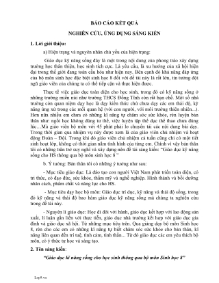 SKKN Giáo dục kĩ năng sống cho học sinh thông qua bộ môn Sinh học 8