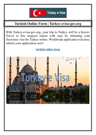 Turkish Online Form | Turkey-evisa-gov.org