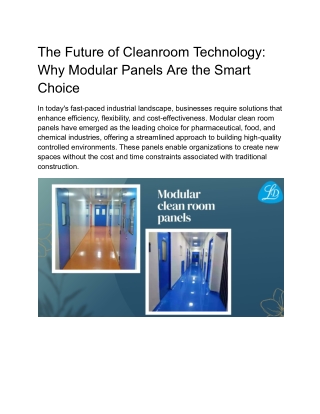 The Future of Cleanroom Technology: Why Modular Panels Are the Smart Choice