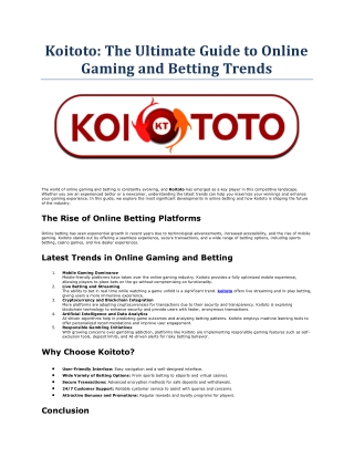 koitoto the ultimate guide to online gaming
