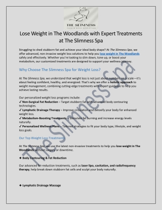 Lose Weight in The Woodlands at The Slimness Spa