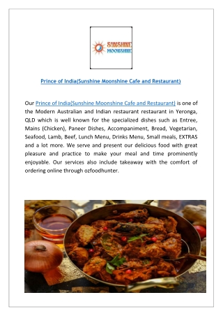 Prince of India Restaurant Yeronga | Order Online