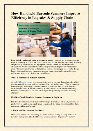 How Handheld Barcode Scanners Improve Efficiency in Logistics & Supply Chain